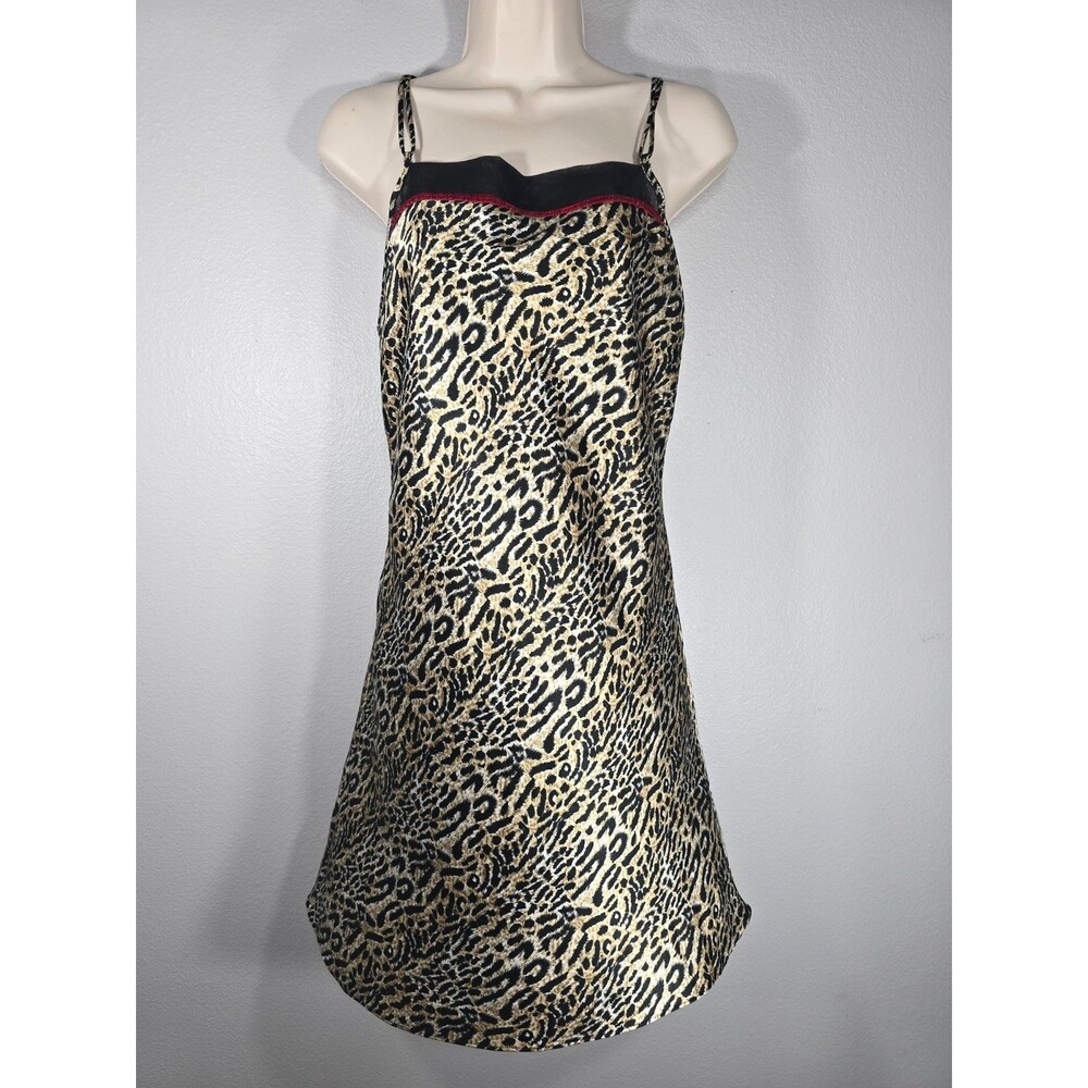Y2K Women's Small Leopard Print Satin Chemise Slip Mini Dress Delicates BT